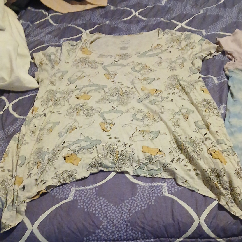 Disney Women's Short Sleeve Tee - Gray with Yellow and Blue Accents